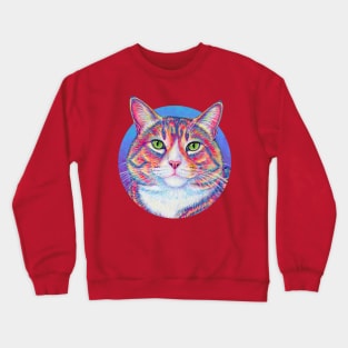 Colorful Brown and White Tabby Cat Crewneck Sweatshirt